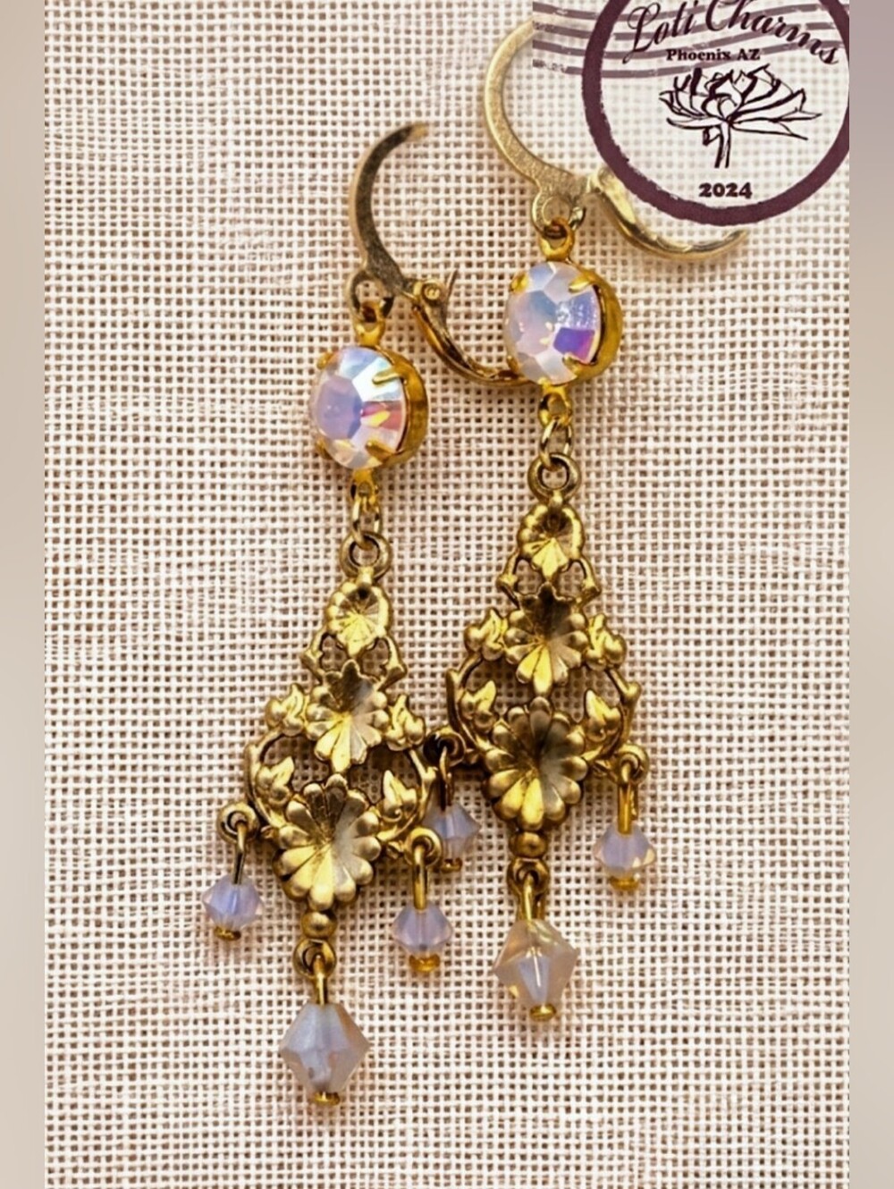 Victorian Pink AB & Rosewater AB Crystal Chandelier Earrings In 18K Gold Plated